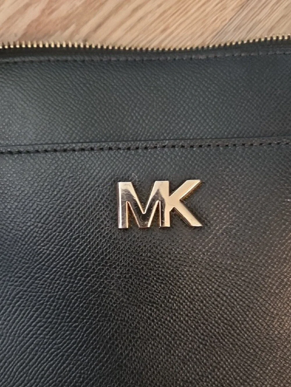 Michael Kors Black Leather Tote Bag with Gold Hardware